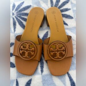 TORY BURCH Tan Leather Bombe Miller Slide Sandals size 6